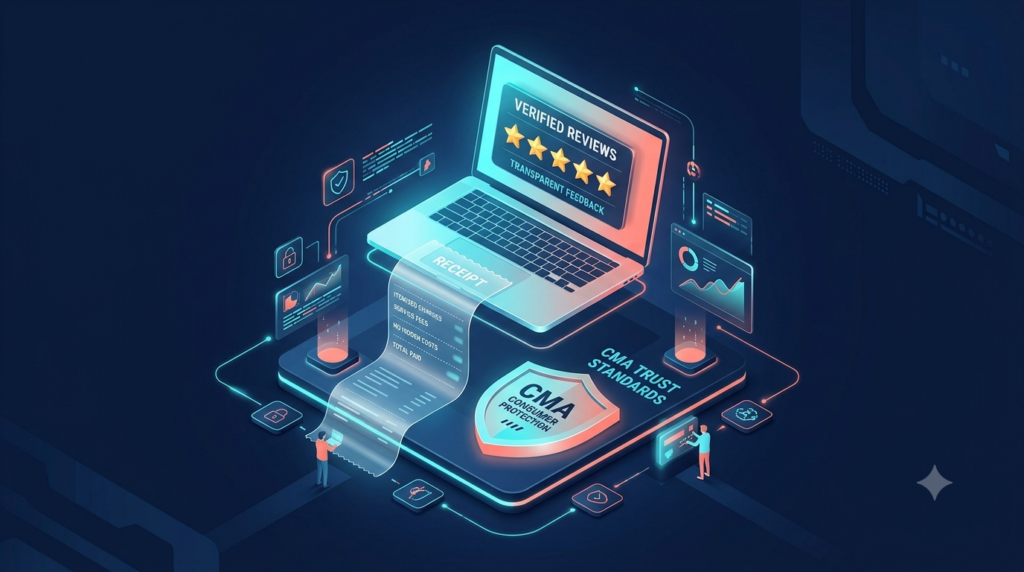 Sharpstones Media guide on CMA compliance, transparent pricing, and fake review regulations